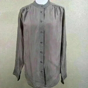 TROVE cupro blend button front brown shirt/ blouse super soft and silky size M
